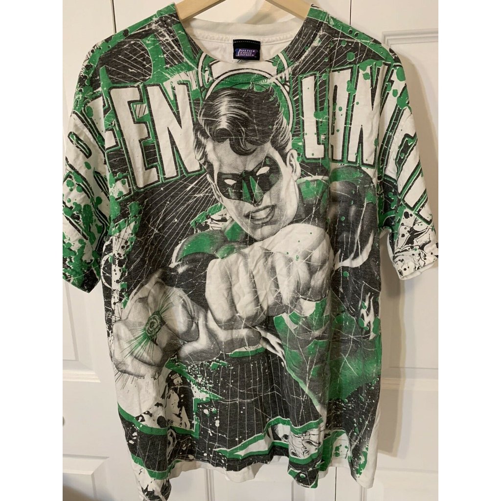 Green Lantern Justice League America Sz Xl T-Shirt All Over Print One Side Green